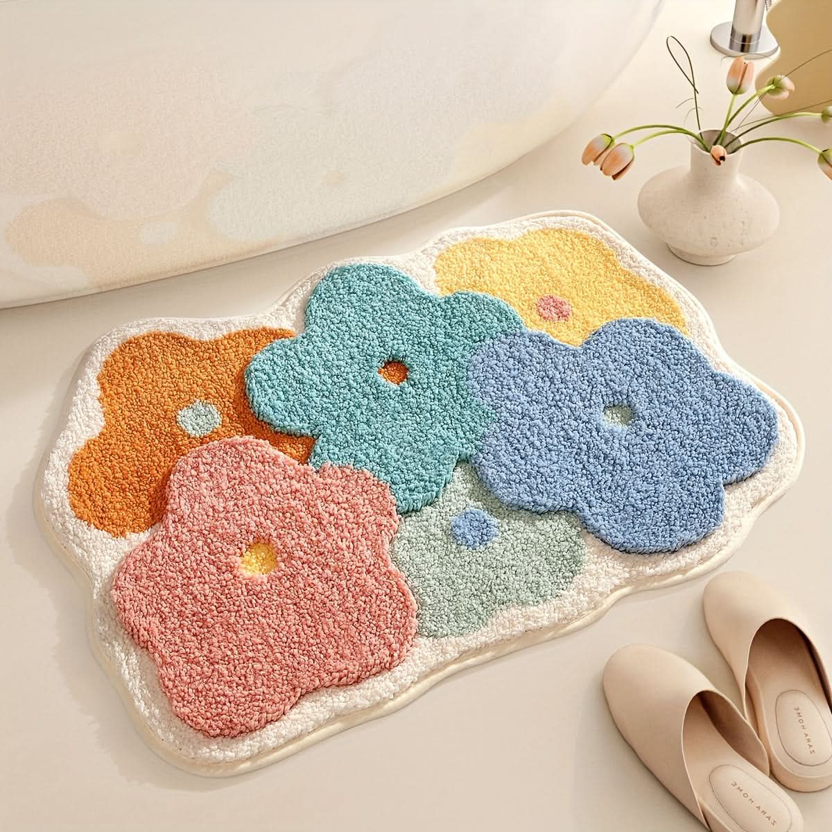 Absorbierende Badmatte mit Blumenmuster – rutschfest & weich