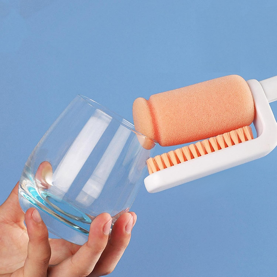3-in-1 Flaschenbürste mit Silikon-Schaber & Strohhalmbürstchen
