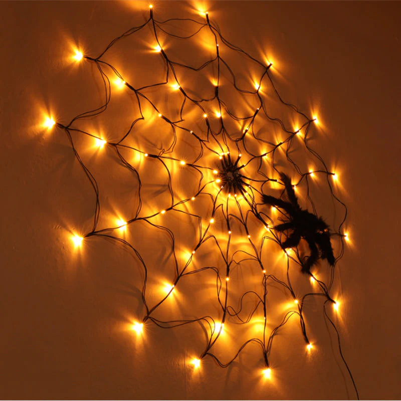 Spinnennetz Lichterkette mit LED & Fernbedienung – Halloween Deko Innen & Außen