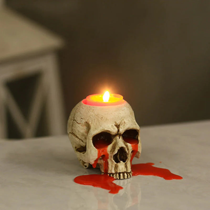 Kerzenhalter aus Harz – Schädel Deko für Halloween & Gothic