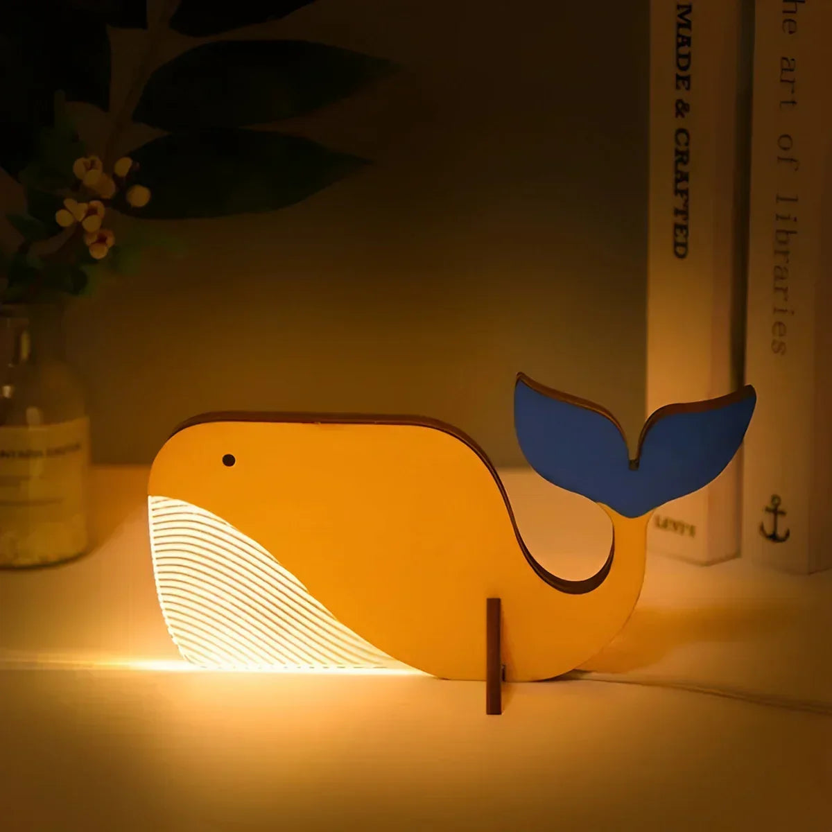 Tischlampe aus Holz mit Tiermotiv – warmes LED-Licht