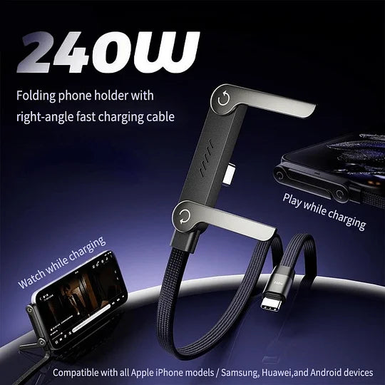 USB-C Schnellladekabel 240W mit integriertem Telefonständer | 1,5m Nylon