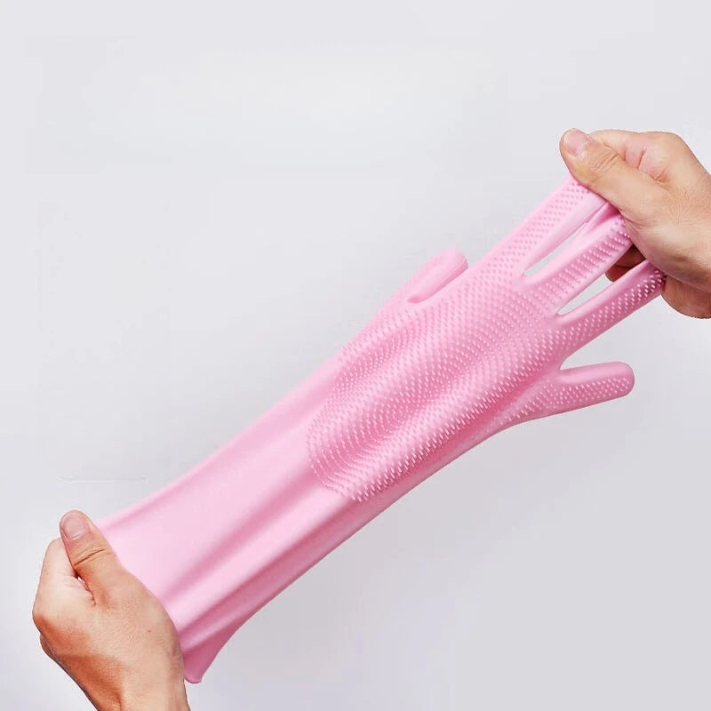 Silikon-Spülhandschuhe mit Borsten – Hitzebeständig & Rutschfest