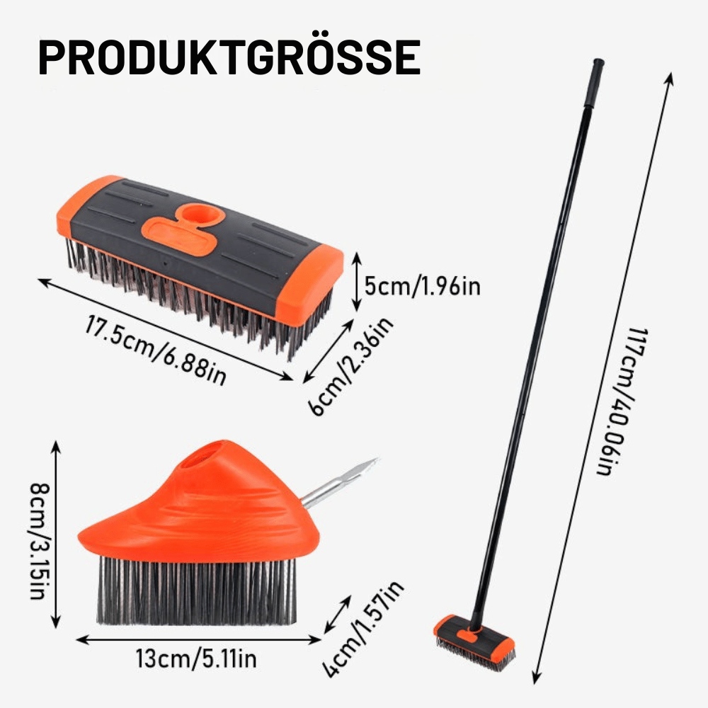 3-in-1 Fugenbürste mit verstellbarem Stiel – Terrasse, Einfahrt & Gehweg