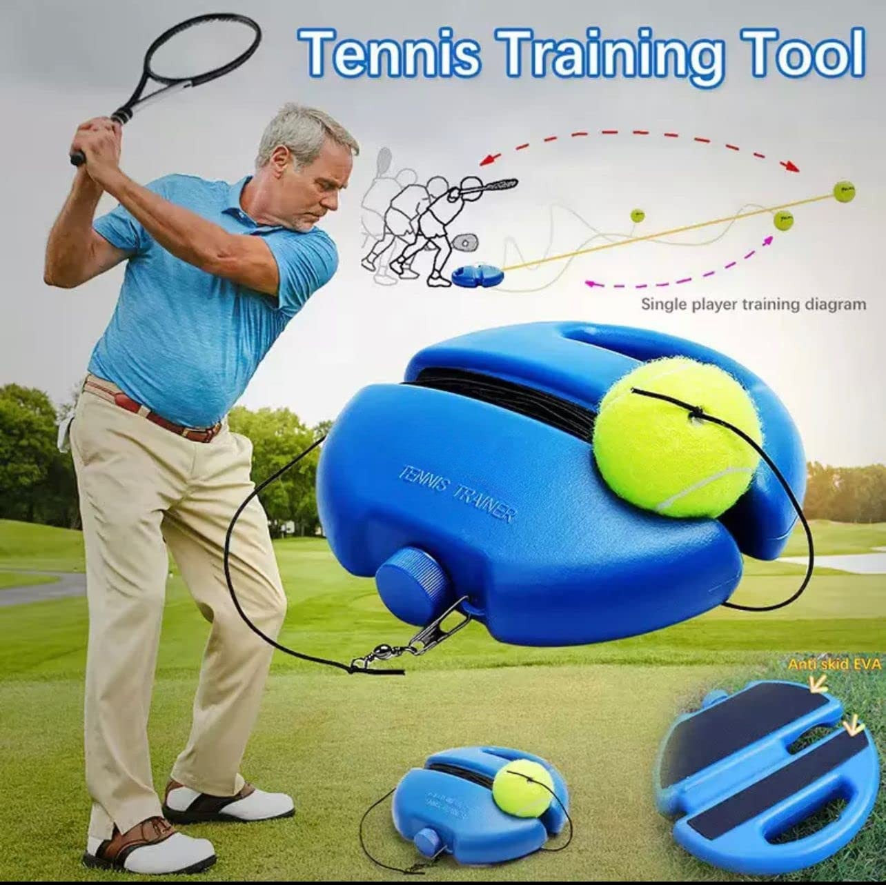 Tennis Trainingsgerät mit Rückspielball für Solo Training zu Hause