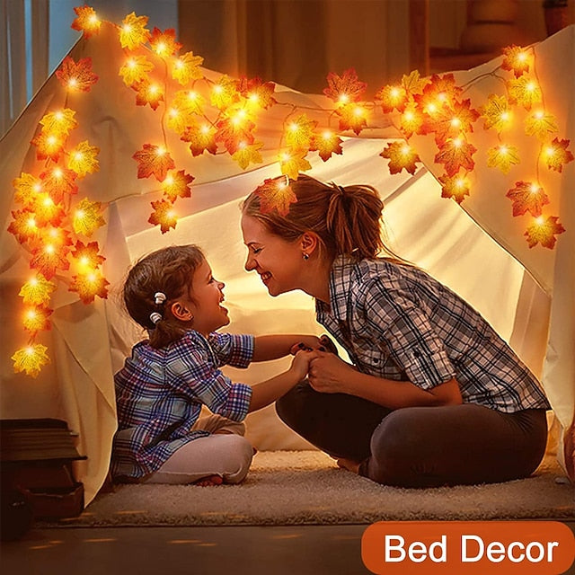 LED Ahornblatt Lichterkette warmweiß 1,5m USB & batteriebetrieben