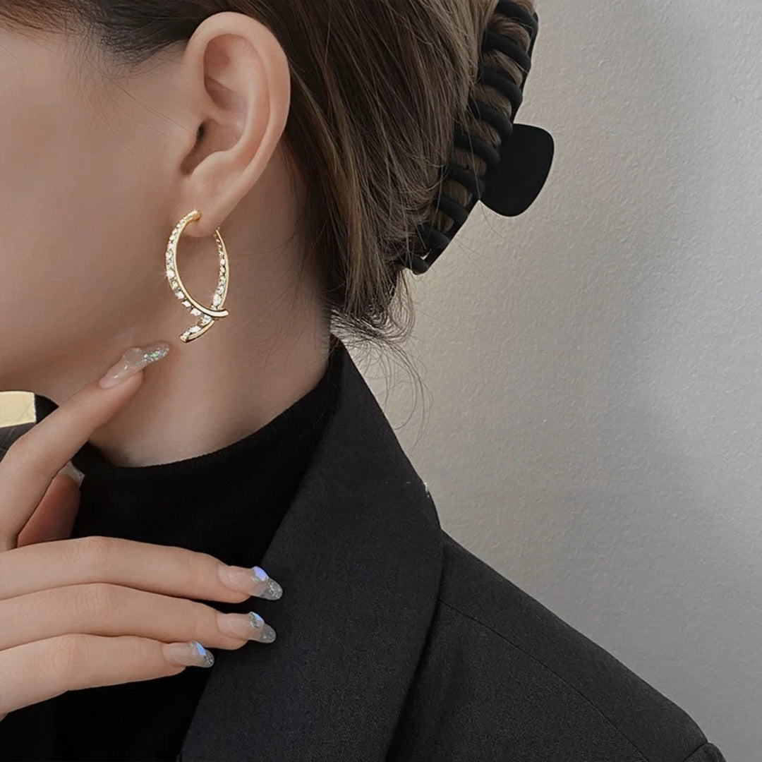 Gebogene Ohrringe Damen Zirkonia Statement Schmuck