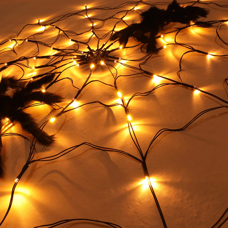 Spinnennetz Lichterkette mit LED & Fernbedienung – Halloween Deko Innen & Außen
