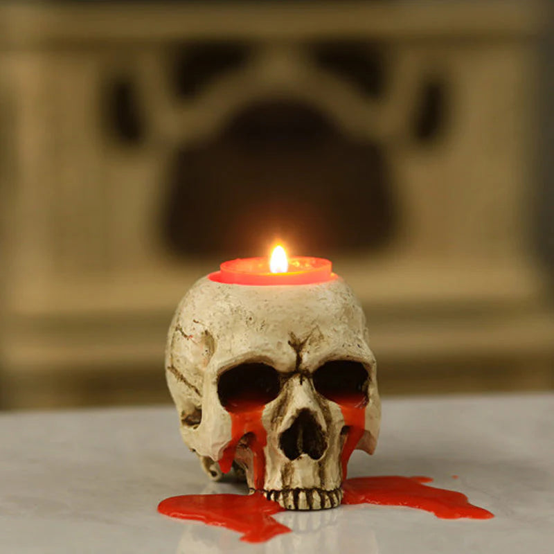 Kerzenhalter aus Harz – Schädel Deko für Halloween & Gothic