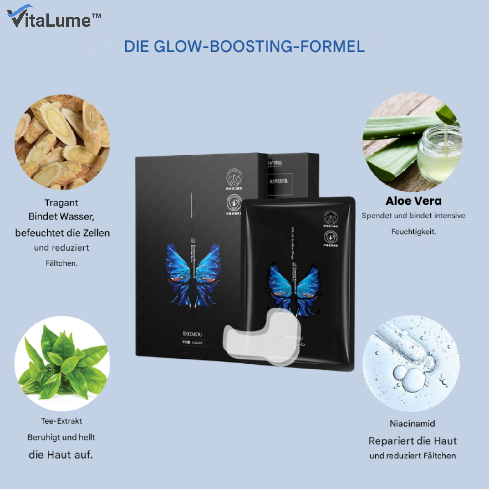 Falten-Patches mit Hyaluronsäure und Mikrokristallen für Anti-Aging