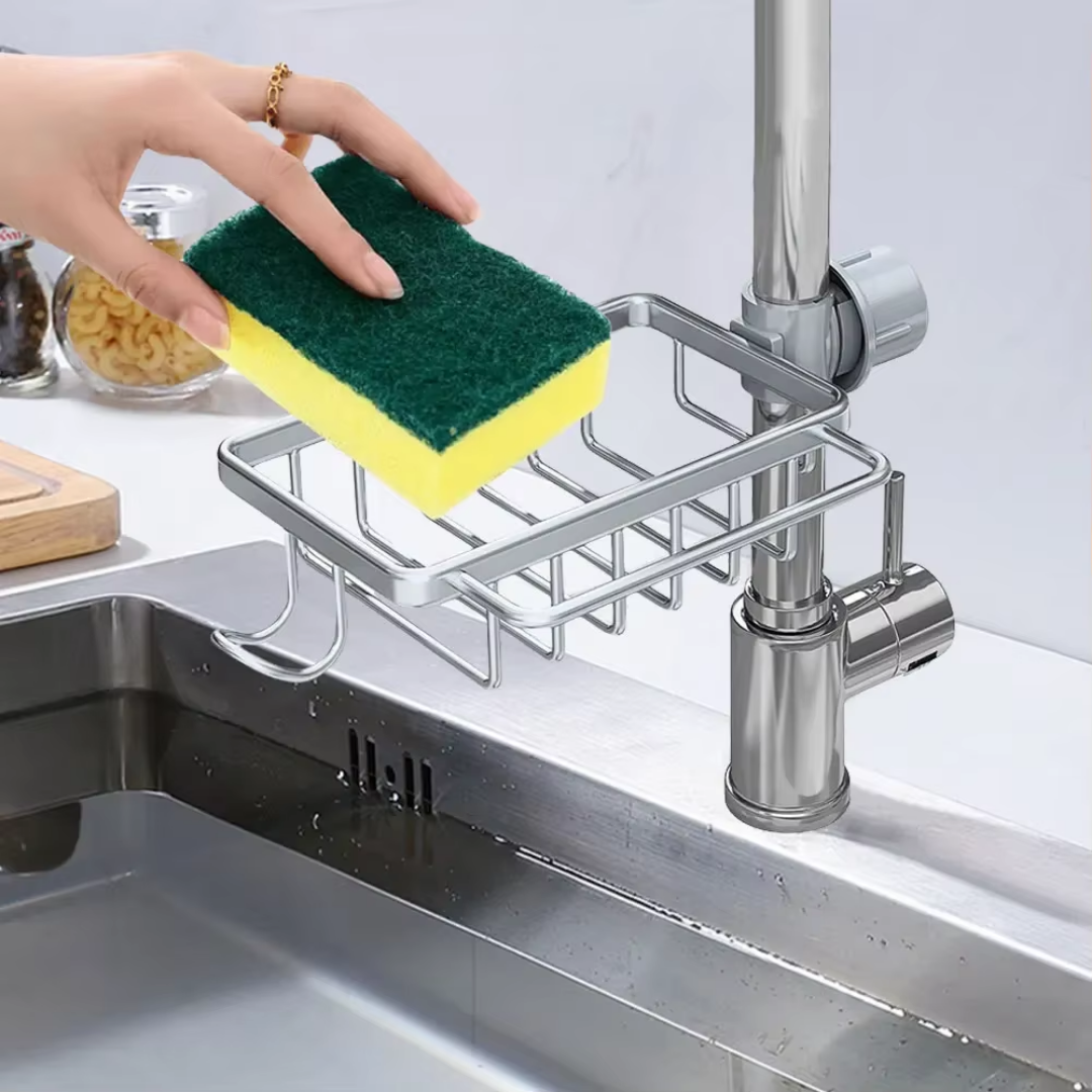 Schwammhalter Spüle – Küchenorganizer mit Wasserablauf für den Wasserhahn