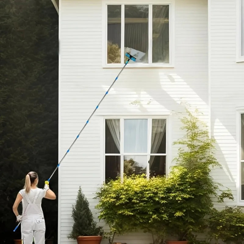 Teleskop Fensterreiniger 4,45m - Mikrofaser & Abzieher für hohe Fenster