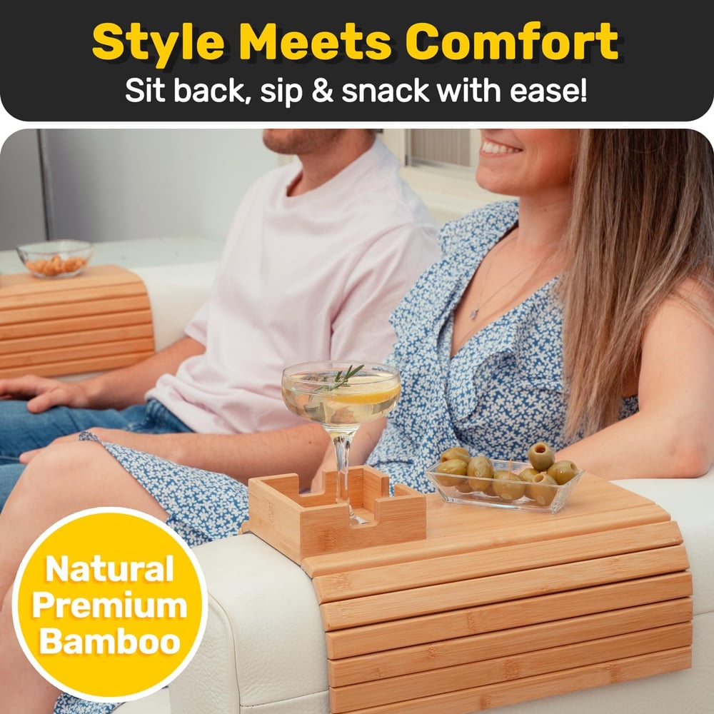Bambus Couch Armlehnen Tablett - Sofa Getränkehalter zum Anklemmen