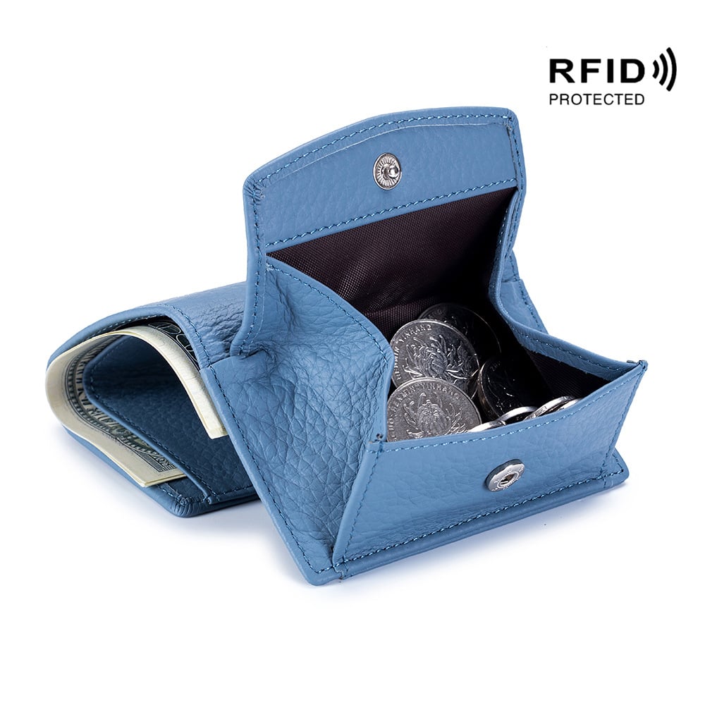 Kompakte RFID-Schutz Geldbörse Unisex Leder Mini Portemonnaie