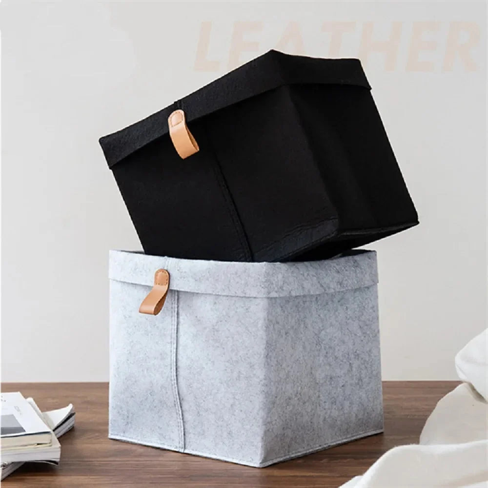 Filz Aufbewahrungsbox mit Ledergriff und Klappdeckel