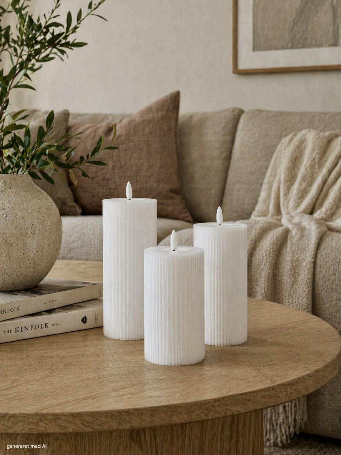 Kerzen Set 3-teilig geriffelt mit Touch-Funktion – warmweißes Licht