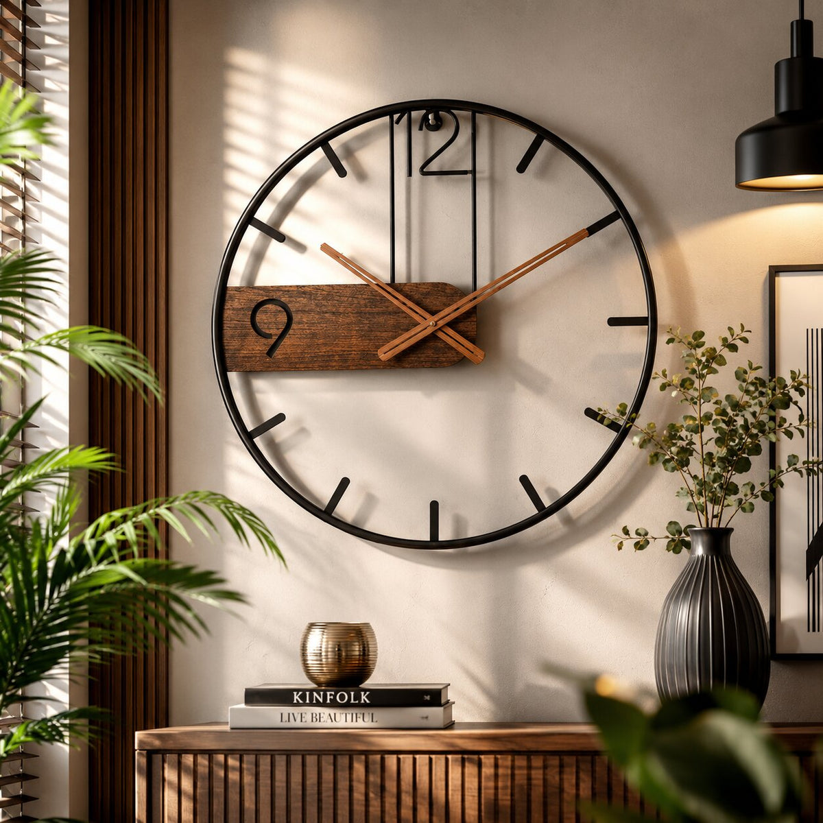 Wanduhr Walnussholz Edelstahl – modernes minimalistisches Design