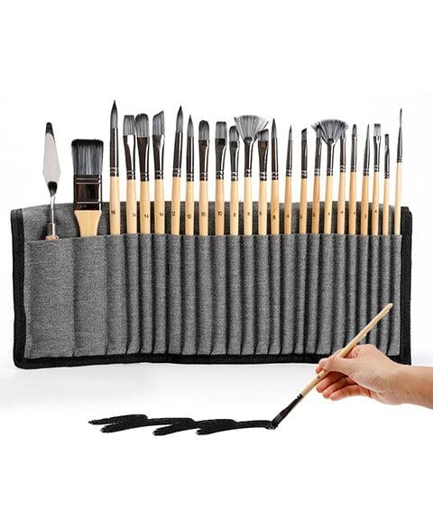 Pinselset 24-teilig mit Palette-Messer für Acryl, Aquarell & Öl