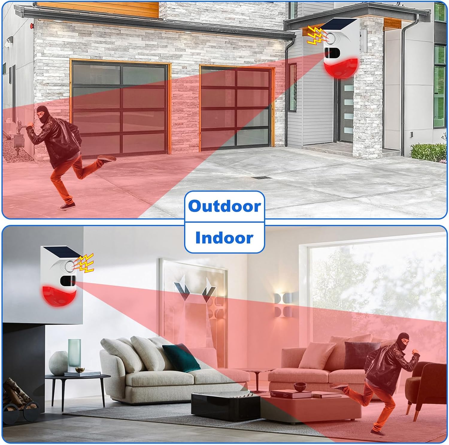 Solarbetriebener Bewegungsmelder mit Alarmsirene & LED-Warnlicht – IP65