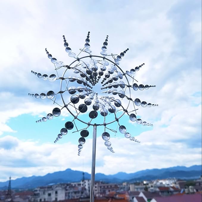 Windmühle Gartendeko Metall - Windspiel mit 18 Flügeln geräuschlos