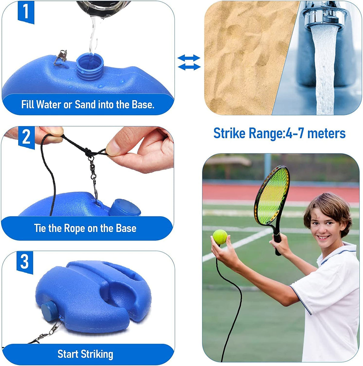 Tennis Trainingsgerät mit Rückspielball für Solo Training zu Hause
