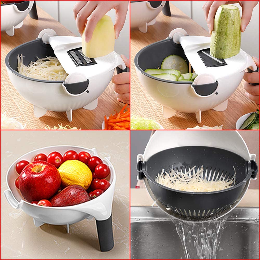 9-in-1 Gemüseschneider mit Abtropfsieb & 7 Edelstahlaufsätzen