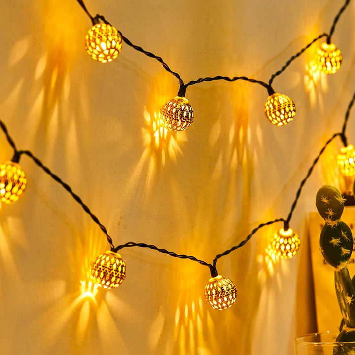 Marokkanische Solar-Lichterkette 12m – 100 LED-Kugeln warmweiß