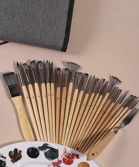Pinselset 24-teilig mit Palette-Messer für Acryl, Aquarell & Öl