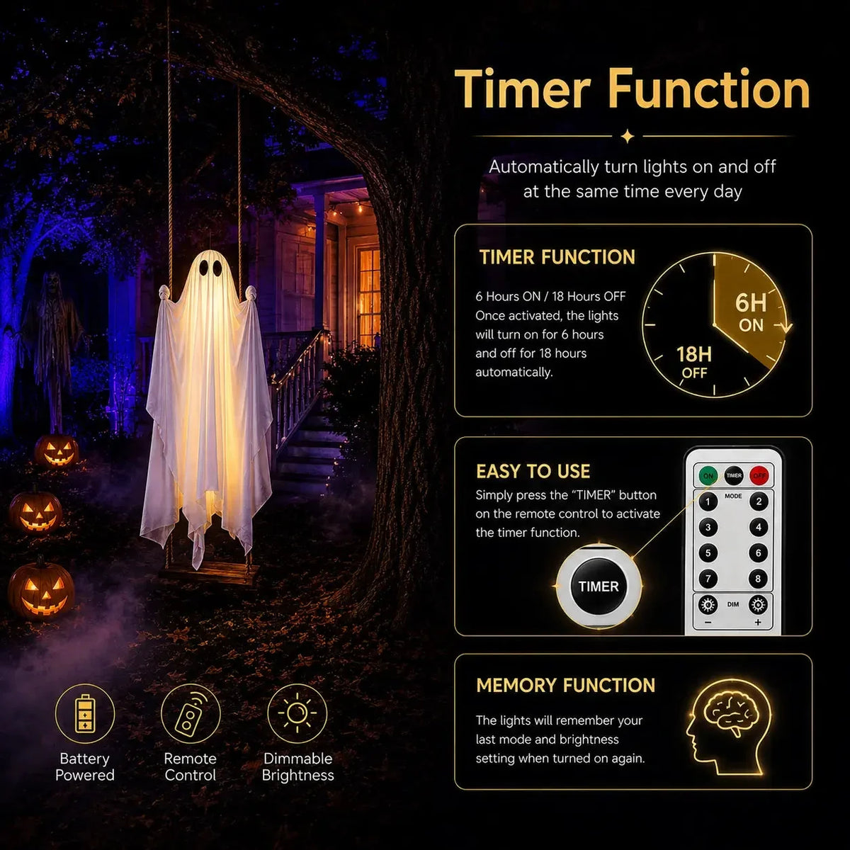 Leuchtende Halloween Geist Dekoration mit Bewegung und Fernbedienung