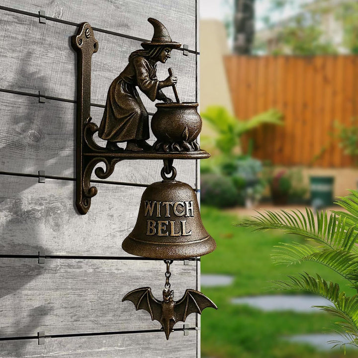Gusseisen Türglocke mit Hexen-Motiv – Antikbronze für Außenbereich