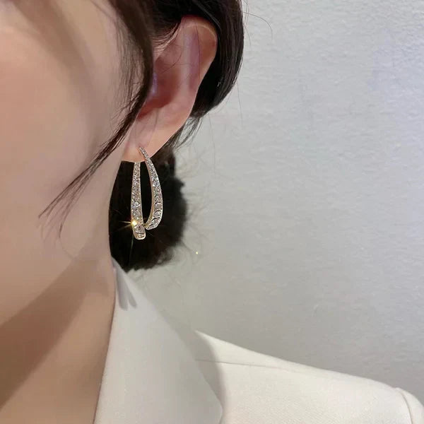 Gebogene Ohrringe Damen Zirkonia Statement Schmuck