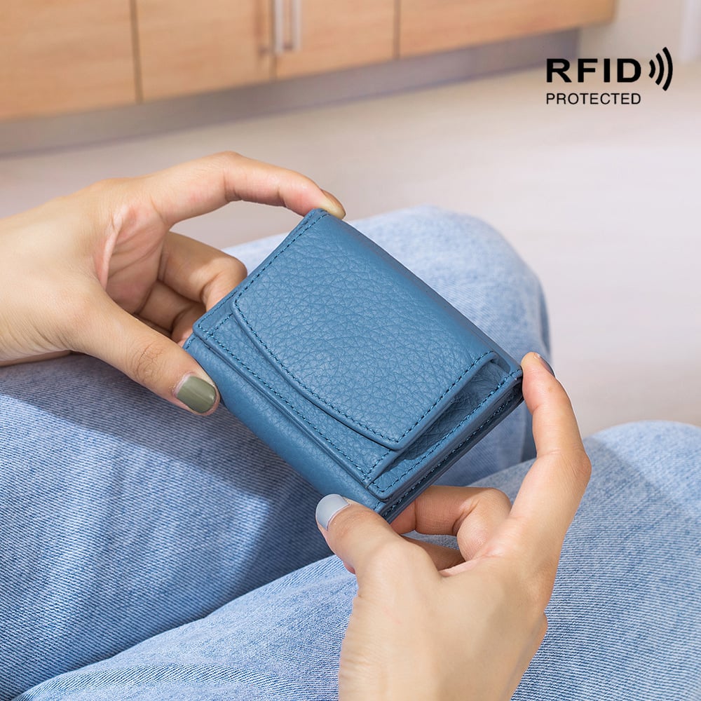 Kompakte RFID-Schutz Geldbörse Unisex Leder Mini Portemonnaie