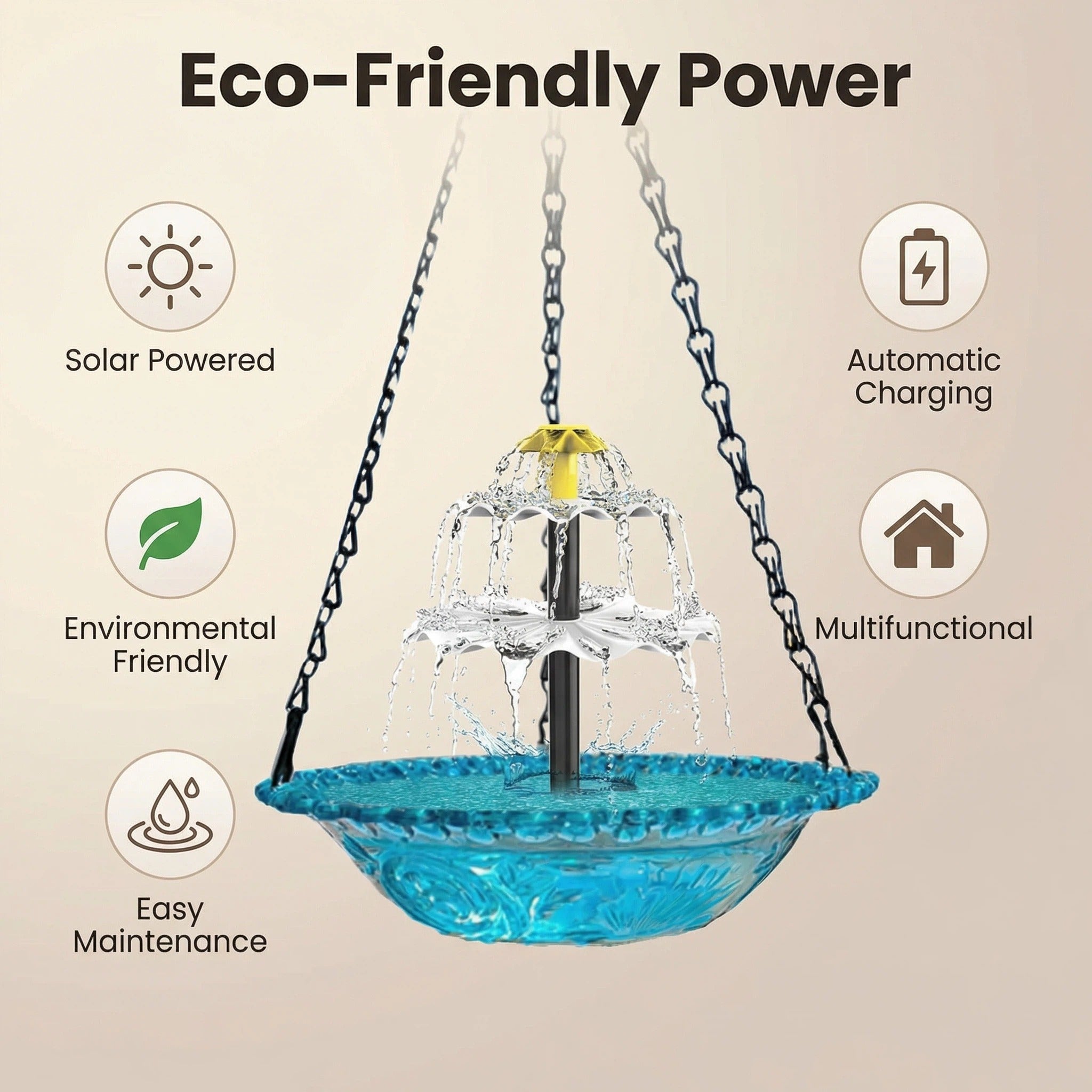 Solar Springbrunnen Hängend Vogeltränke Zweistufig Garten Terrasse