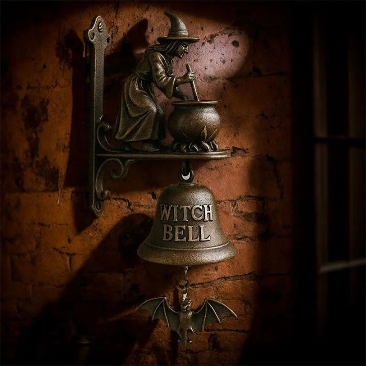 Gusseisen Türglocke mit Hexen-Motiv – Antikbronze für Außenbereich
