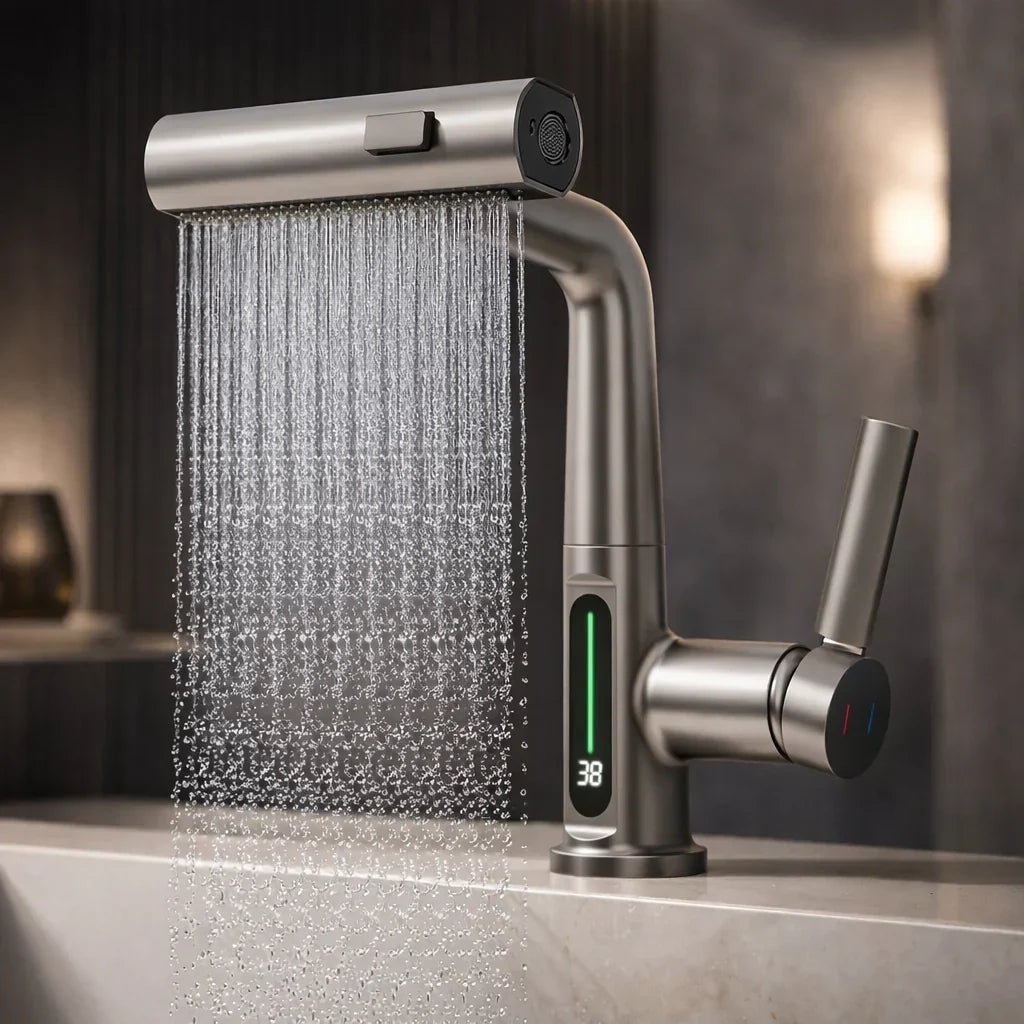 Wasserhahn Aufsatz mit LED Temperaturanzeige und 5 Sprühmodi