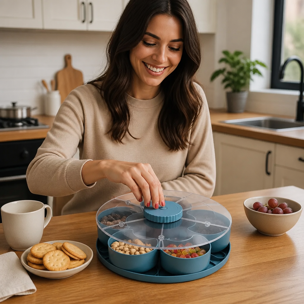 Drehbares Serviertablett mit Fächern – 360° Snack-Organizer für Partys