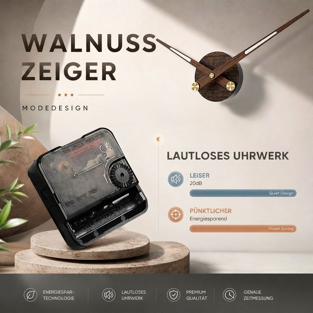 Wanduhr Walnussholz Edelstahl – modernes minimalistisches Design