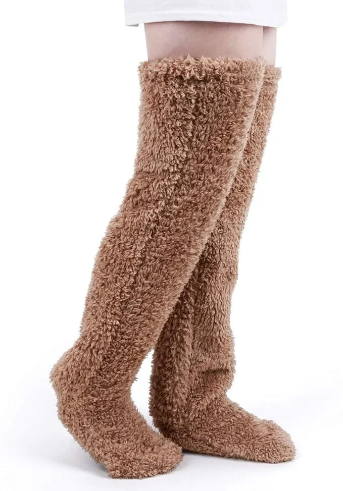Flauschige Overknee-Socken mit Anti-Rutsch-Pads für zu Hause