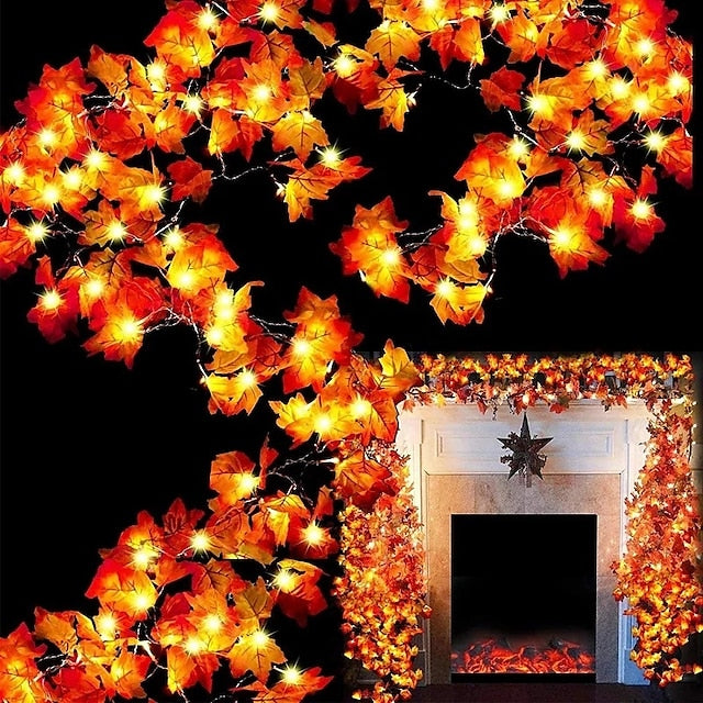 LED Ahornblatt Lichterkette warmweiß 1,5m USB & batteriebetrieben