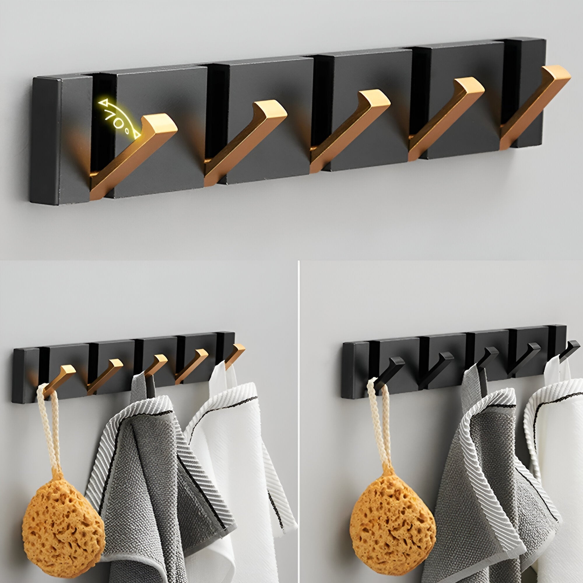 Faltbarer Wandhaken selbstklebend – bohrfrei aus Aluminium für Bad & Küche