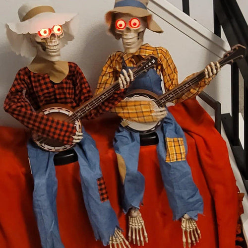 Animierte Halloween Skelette mit Banjo - Bewegungssensor Dekoration