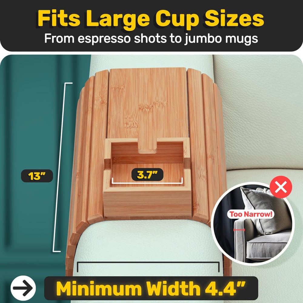 Bambus Couch Armlehnen Tablett - Sofa Getränkehalter zum Anklemmen