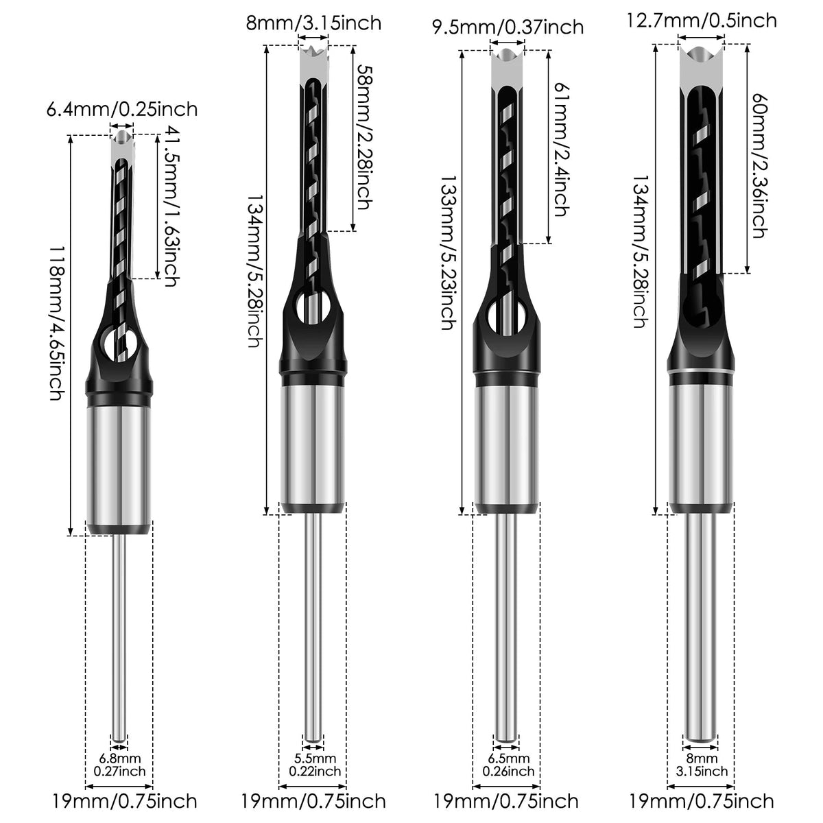 Stemmeisen-Adapteraufsätze für Zapfenlöcher – 8 Aufsätze 6–16 mm
