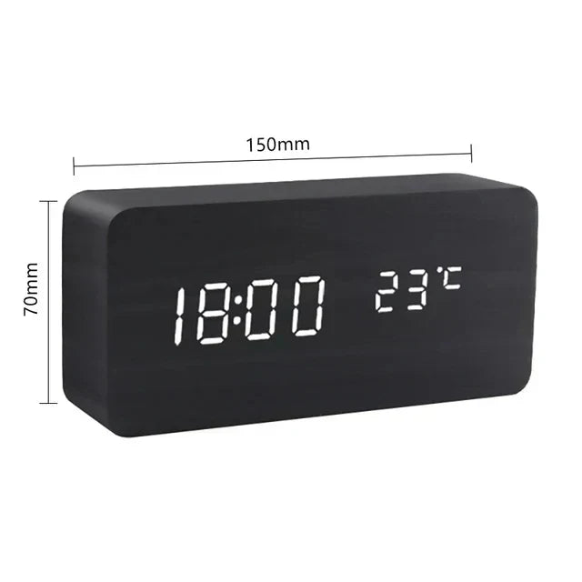 Digitaler LED-Wecker mit Holzoptik und Temperaturanzeige