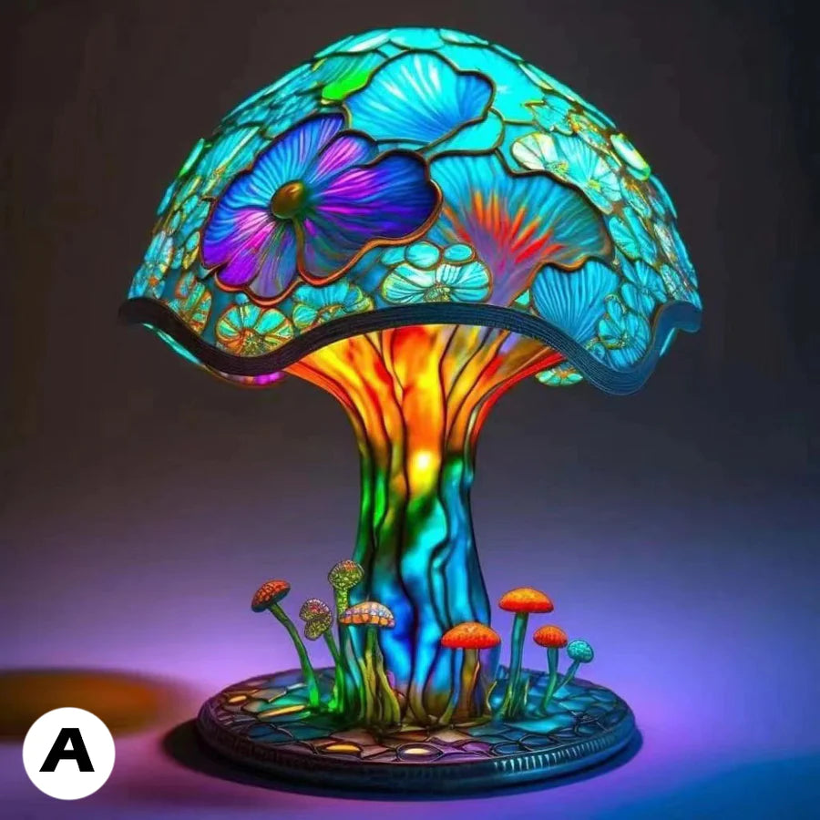 Pilz Tischlampe LED - Deko Lampe mit buntem Harz Design