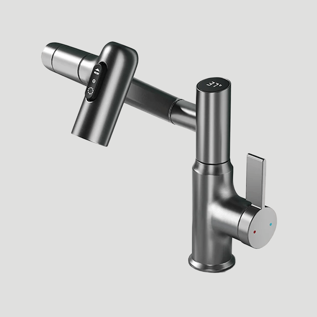 Wasserarmatur mit LED-Temperaturanzeige und 360° Schwenkarm