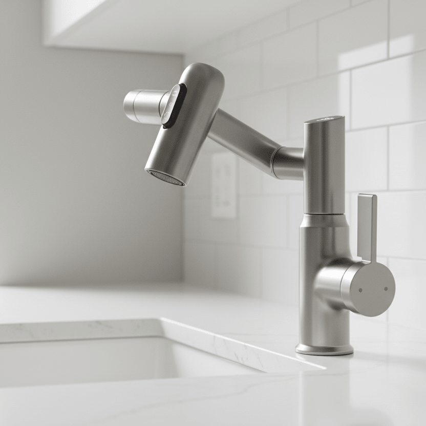 Wasserarmatur mit LED-Temperaturanzeige und 360° Schwenkarm