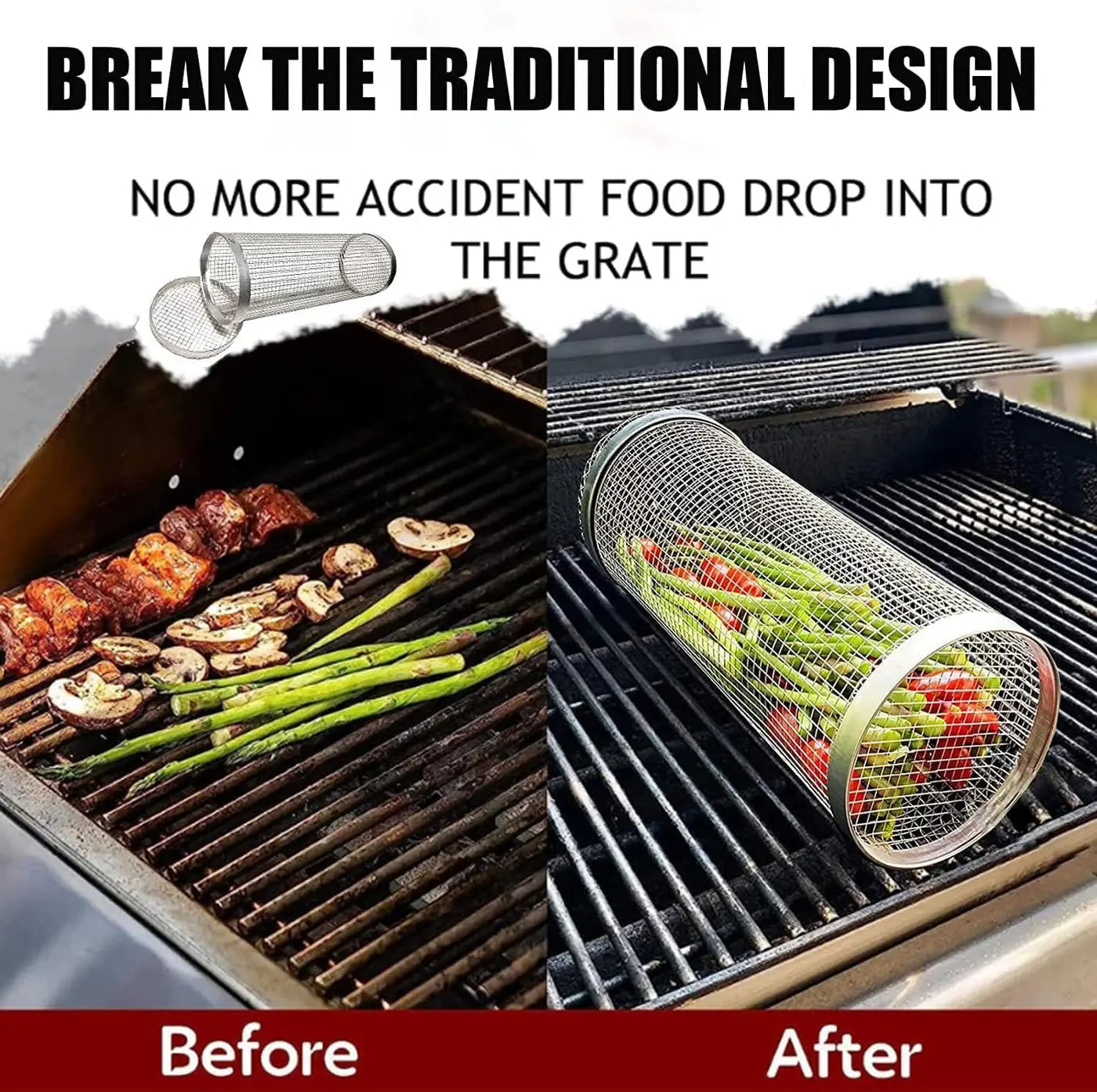 Grillkorb Edelstahl zylindrisch für Gemüse und kleine Grillgüter