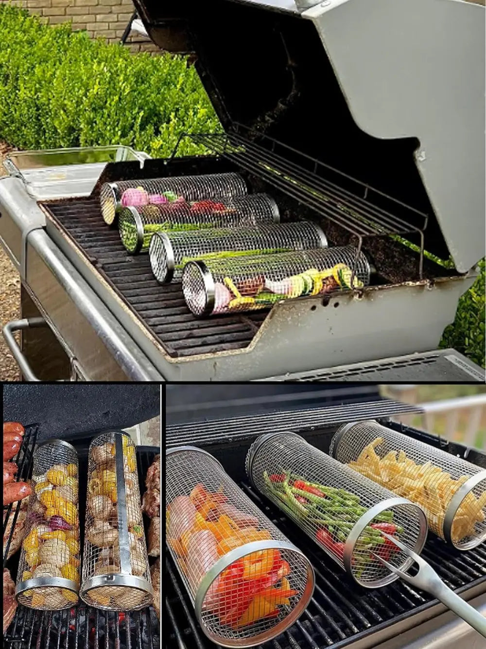 Grillkorb Edelstahl zylindrisch für Gemüse und kleine Grillgüter