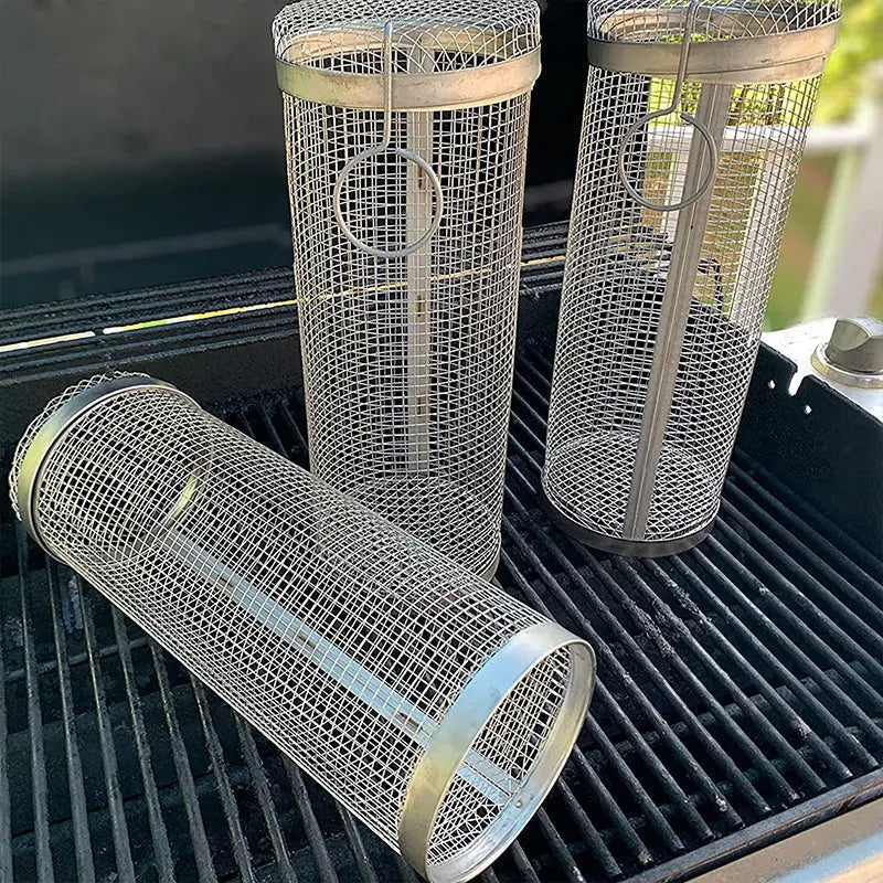 Grillkorb Edelstahl zylindrisch für Gemüse und kleine Grillgüter